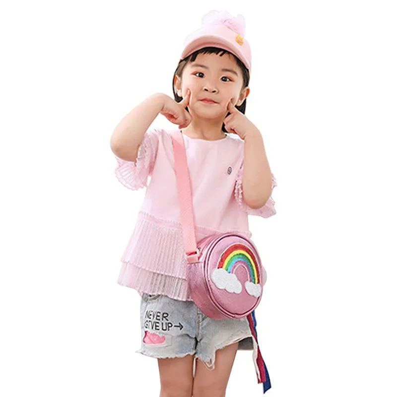 Cute Kids Girls Cartoon Rainbow Print Borsette Portafoglio in pelle con cerniera lucida per bambini