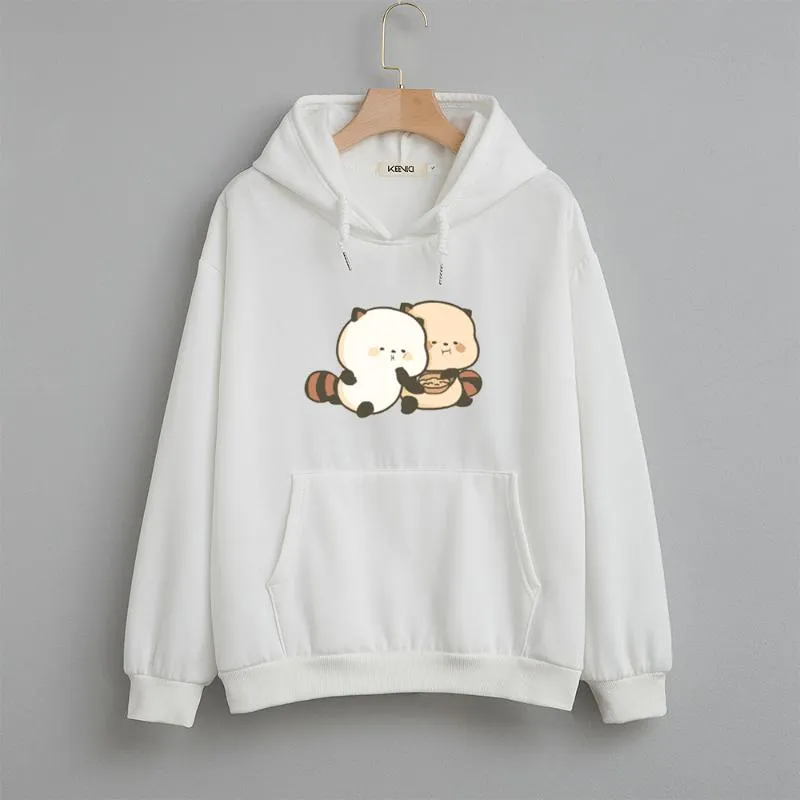 Mode Harajuk Hoodies Femmes Mignon Animal Raton Laveur Imprimé À Capuche Pull Sweat Coréen Dessin Animé Streetwear Femmes À Capuche