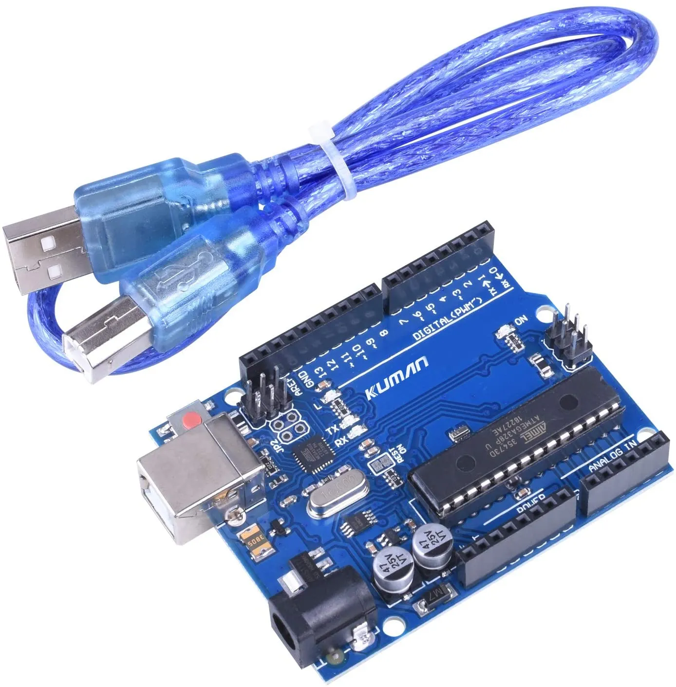 Carte UNO R3 ATmega328P avec câble USB pour Arduino - Compatible avec Arduino UNO R3 Mega 2560 Nano Robot312J