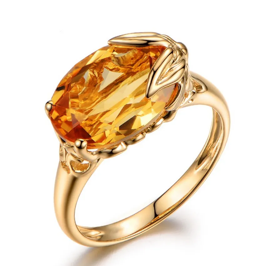 10 PCS Placcato oro anello anello foglia ovale giallo citrino cristallo per donne eleganti gioielli in pietra ametyst
