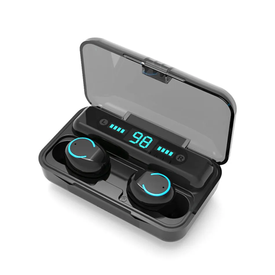 F9-9 Bezprzewodowy Bluetooth 5.0 Słuchawki HiFi Bass Stereo Touch Słuchawki Earbuds z LED Wyświetlacz Ładowanie Pole Detaliczne
