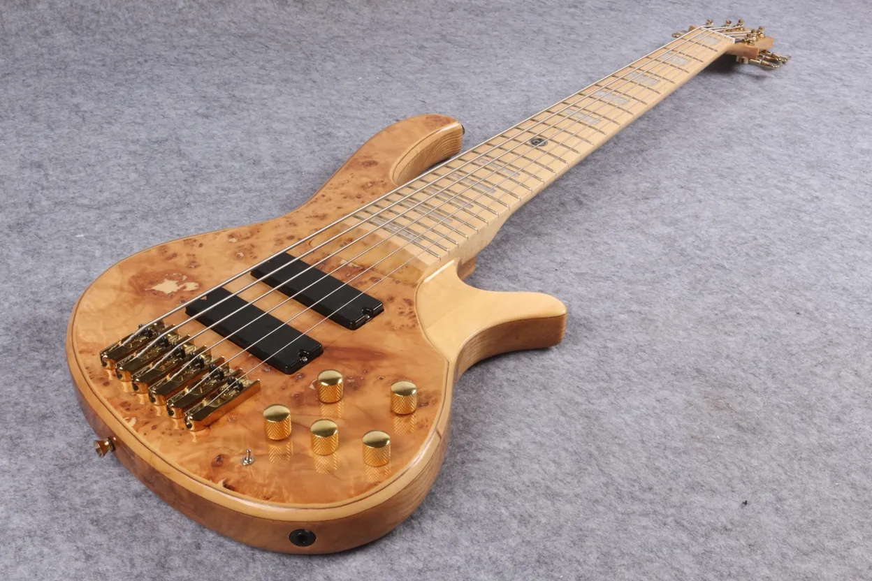 Natural Finish 6 String Electric Bass Guitar, Maple Body, Active ...