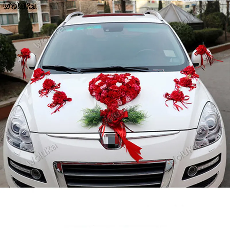 Car Wedding Flower Decorations Artificial Flowers Bouquet Car Front Wedding  Decor for Car Artificial Flowers Wedding Car Flower Plate Ribbon Birthday