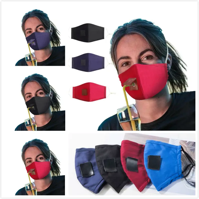 ファッションフェイスマスクストローホールデザイン調節可能な洗える再利用可能な保護マスクダストプール防風サイクリングコットンマスク