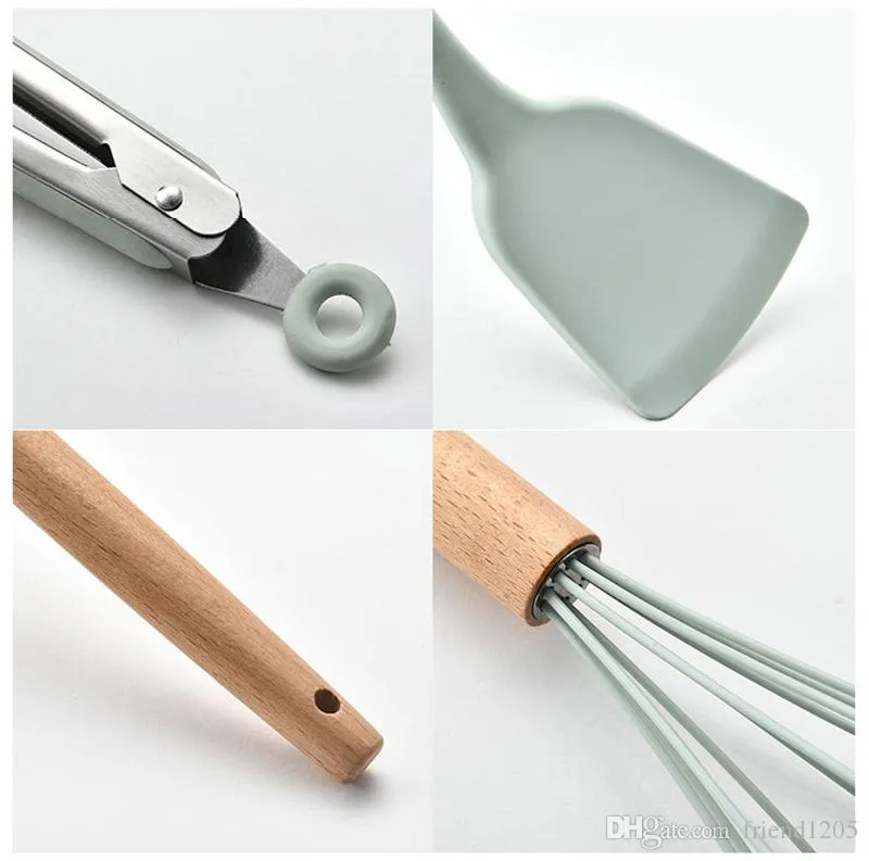 Set di 4 spatole in silicone con manico in legno, utensili da
