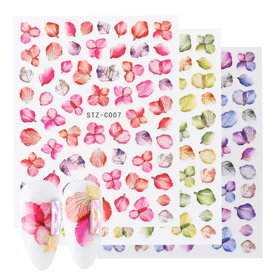 Gerçek Çiçek Nail Art Etiketler 3D Yapıştırıcı Çıkartmaları Yaprak Kelebek Akçaağaç Çivi Tasarım Renkli Dekorasyon Sarar Chstz-C01-11