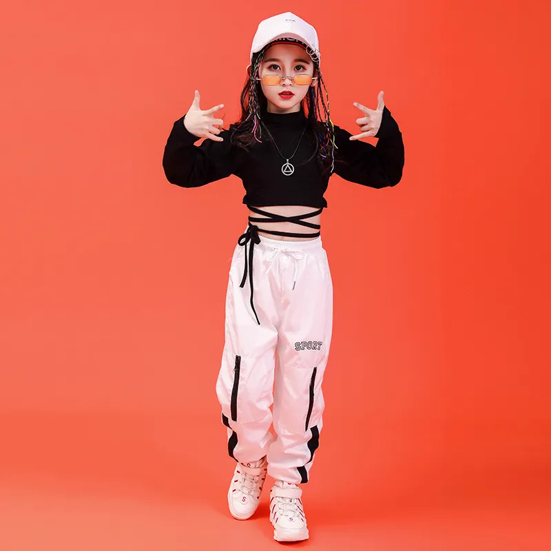 Verplicht Verloren hart procedure Kleding Sets Hiphop Kleding Meisjes Pak Blote Taille Navel Lange Mouw T  Shirt Kruisband Zwart Wit Grote Kinderen Hip Hop Van 31,83 € | DHgate