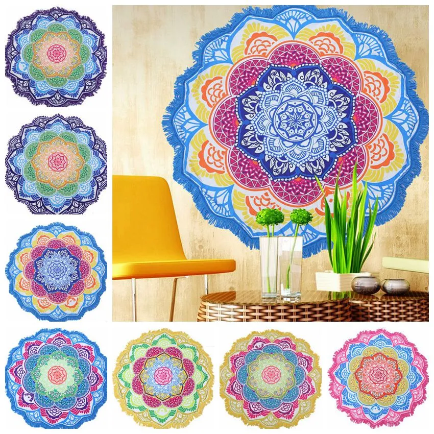 Telo mare Lotus Bohemian Yoga Mat Nappa Mandala Arazzo Crema solare Donna Cover Up Tovaglia Tappetino da gioco 7 Disegni DW5096