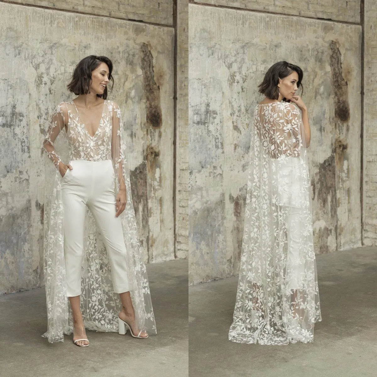 Cape wedding jumpsuit on sale