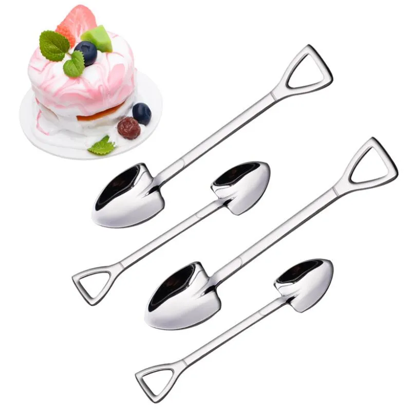 Dining 100pcs Home Garden Stainless Steel Spoon Shovel Shape Design Coffee Ice Cream Soup Honey Spoon Long Handle Tea Spoons LX2418