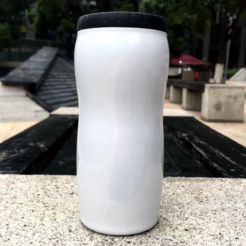 4 Colors 12OZ Can Cooler Double Vacuum Ice Cooler Curve Shaped Juice Tumbler Stainless Steel Summer Outdoor Camping Bottle Free Shipping A11