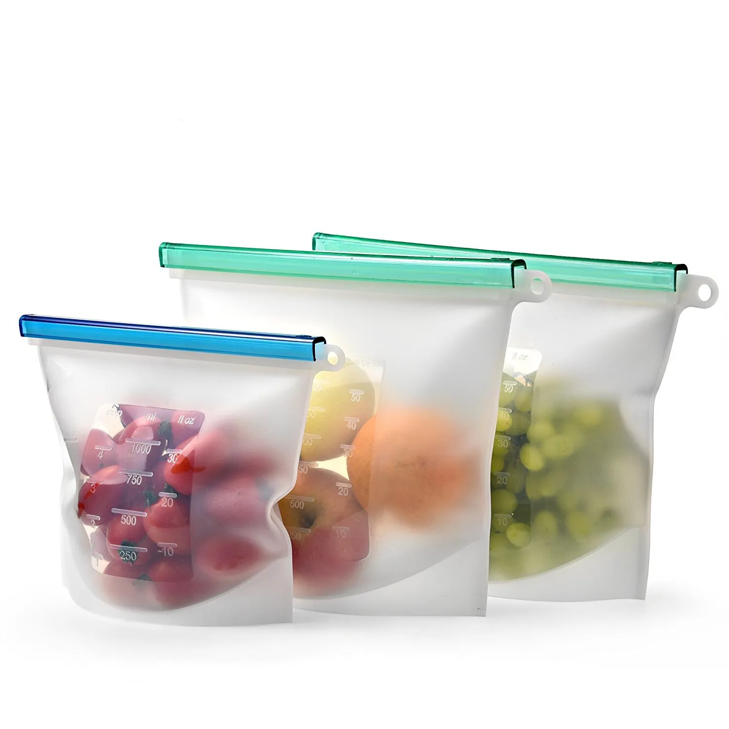 500/1000/1500 ml de alimentos de silicona bolsa de almacenamiento de vegetales de frutas jugo de leche bolsa de custodia fresca reutilizable respetuoso del medio ambiente