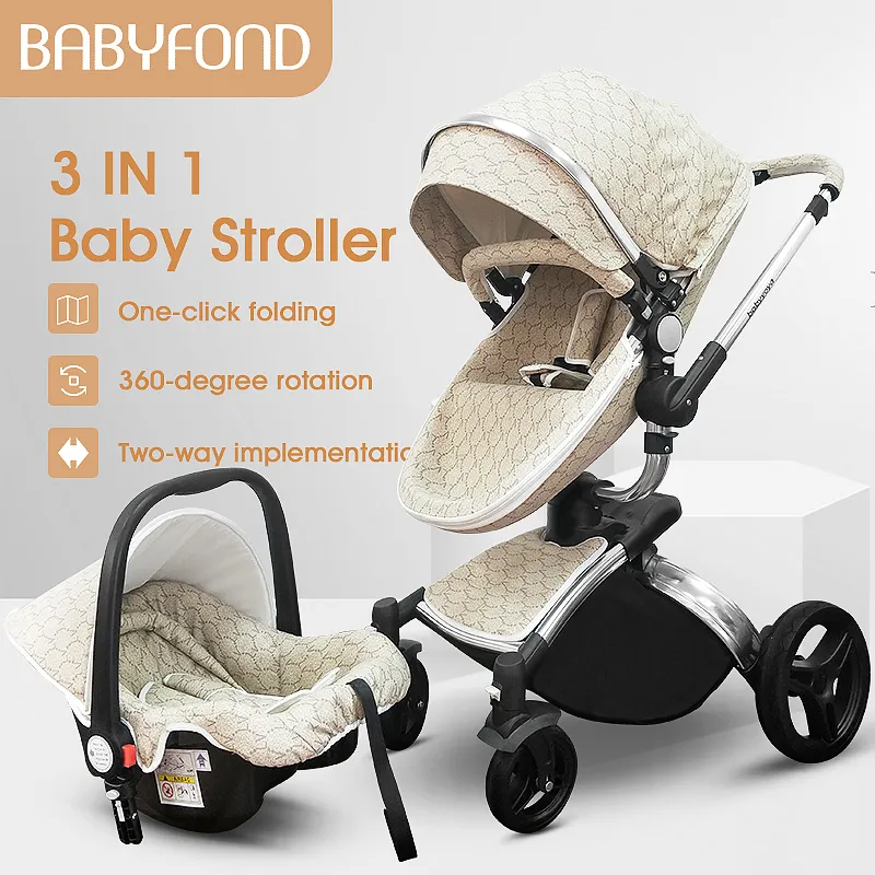 Barnvagnar# Designer Luxury BabyFond High Landscape Baby Barnvagn 3 i 1 nyfödd PRAM 360 graders rotera vagnsläder EU Safety Car Seat Ship1305J Q240429