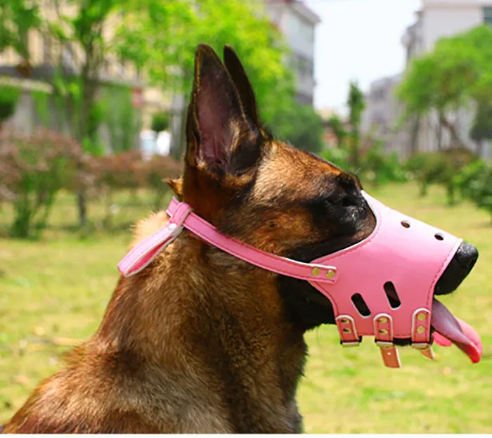 Adjustable pet Dog muzzles Collars PU Biting Barking Walking safe muzzle Head Dogs Supplies black pink will and sandy