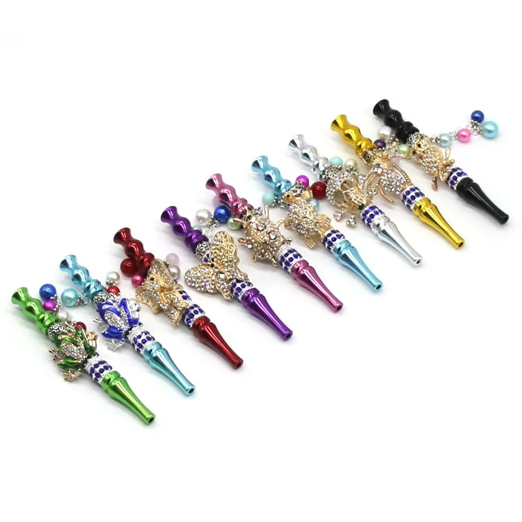 Handmade Bling Metal Mouth Tips Hookah Mouthpiece Tips Pendant Shisha Animal Skull Shaped Filter Jewelry Diamond Smoking pipe Tool Free DHL