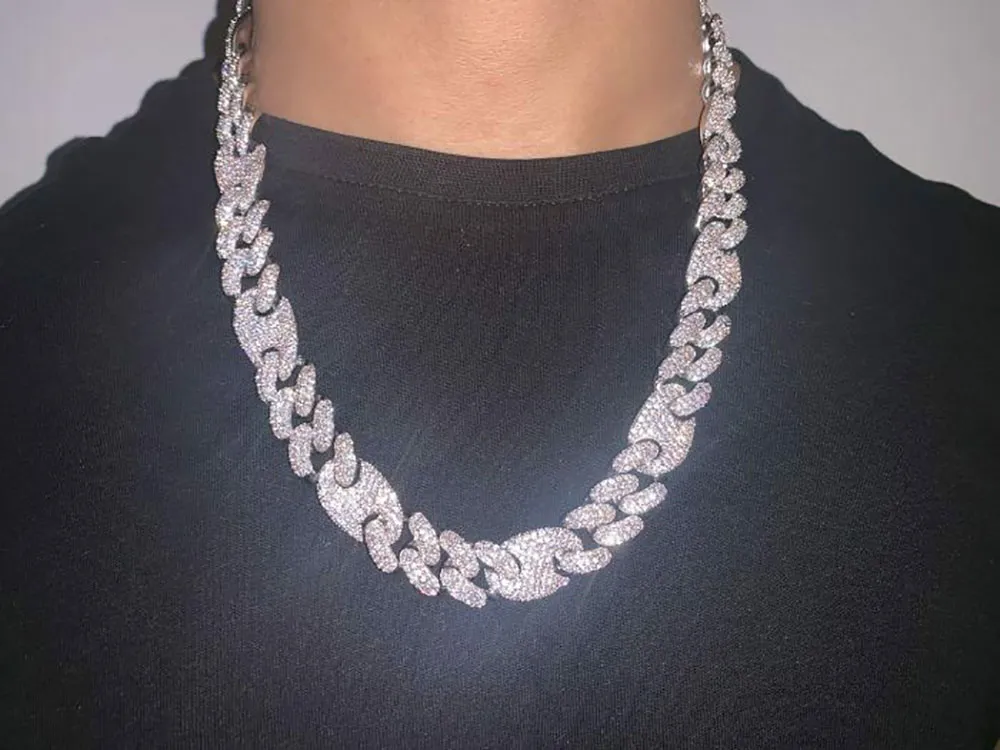 20 mm mrożony kubański owalny link Diamentowy naszyjnik 14K biały złoto Plated Cubic Zirconia Biżuteria 16-cal-24 cala Mariner Cuban Chain323F