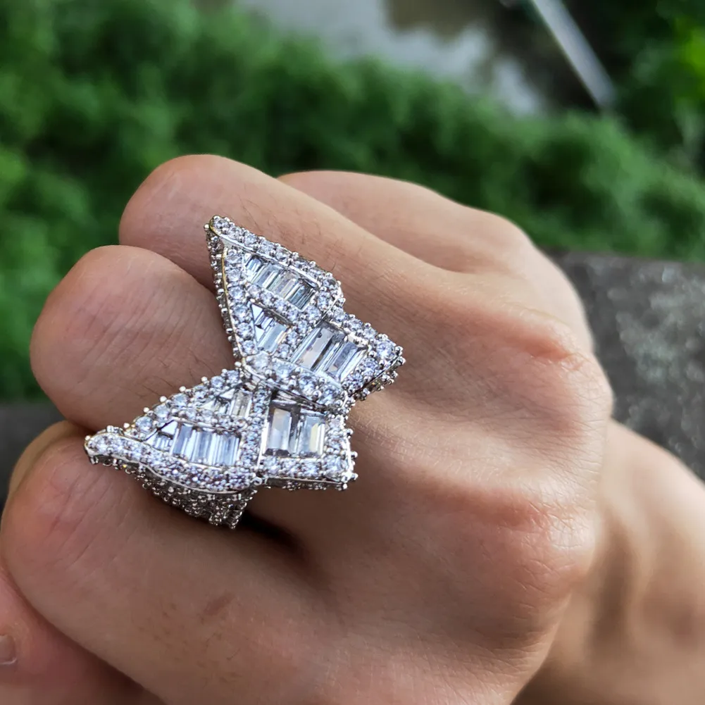 Butterfly CZ Diamante Anéis Micro Pavimentada Full Bling Gelado fora Cúbico Zircão Moda Mens Hiphop Jóias Presente