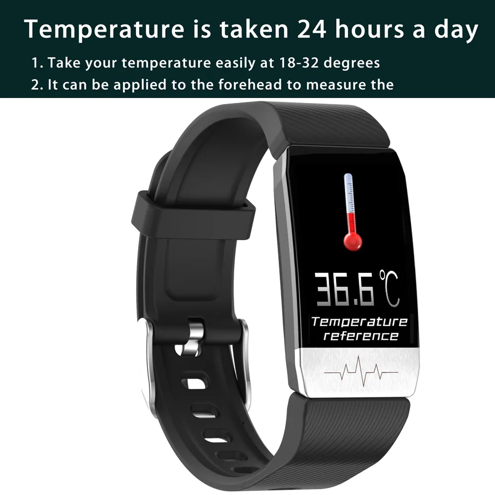 Smart Armband Horloge Polsband Body Temperatuur Bloeddruk Hartslagmeter voor Android IOS Fitness Tracker Slaapmonitor