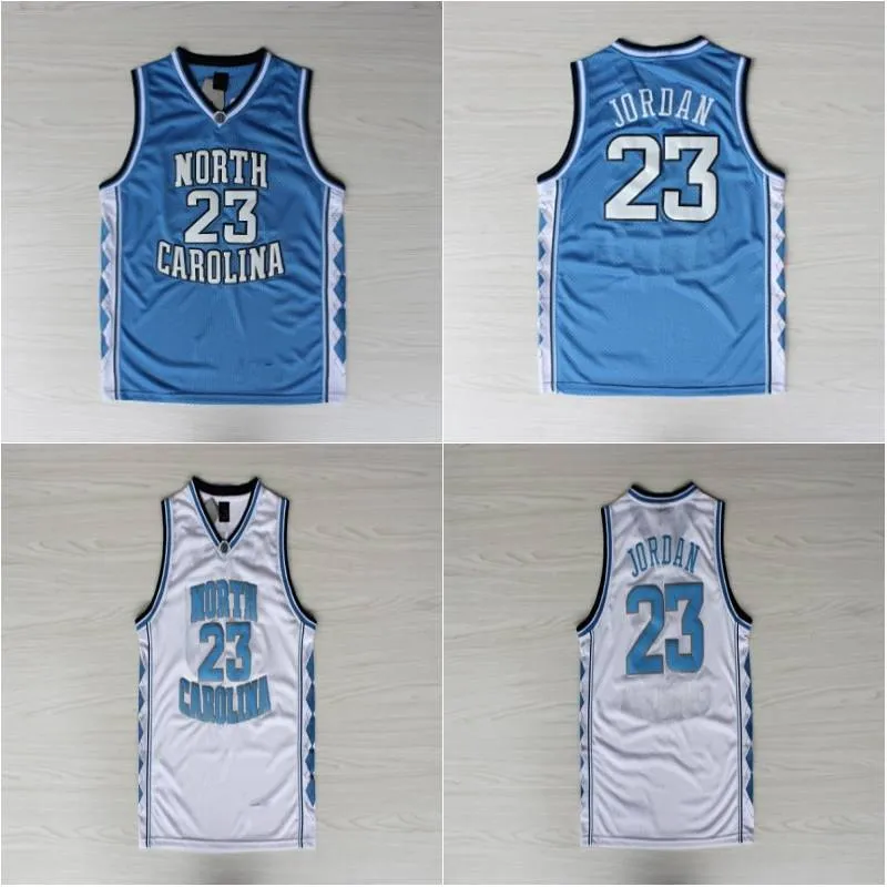#23 Michael kortärmade basketskjortor herrsydda North Carolina College Vit blå baskettröja S-XXL