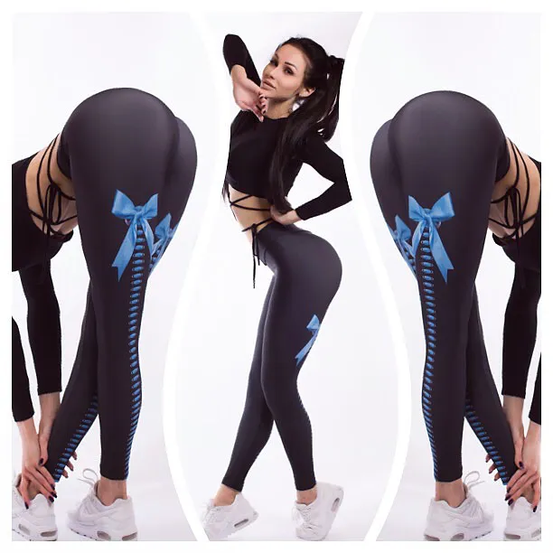 Sexy Leggings Frauen Sexy Hip Push Up Yoga Hosen Legging Jeggings Fitness Leggings Sport Jeggings Lauf Legins Drucken Bowtie fkD1