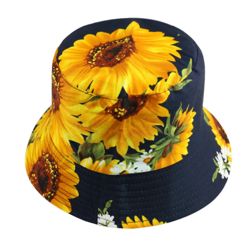 New Summer Two Side Sunflower Cotton Bucket Hat Men Women Panama Fashion Bob Fisherman Hat Outdoor Travel Sunscreen Fishing Cap