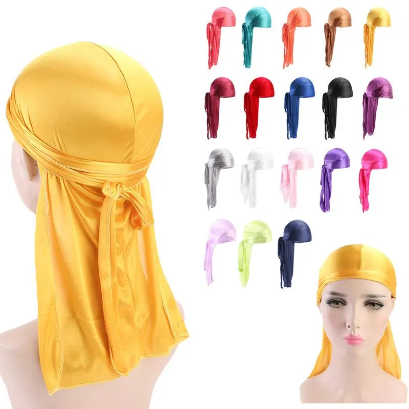 chapéu de seda Durags Bandana turbante dos homens perucas Doo homens cetim Durag motociclista Headwear Headband Acessórios de cabelo extra Long Tail Du-Rag