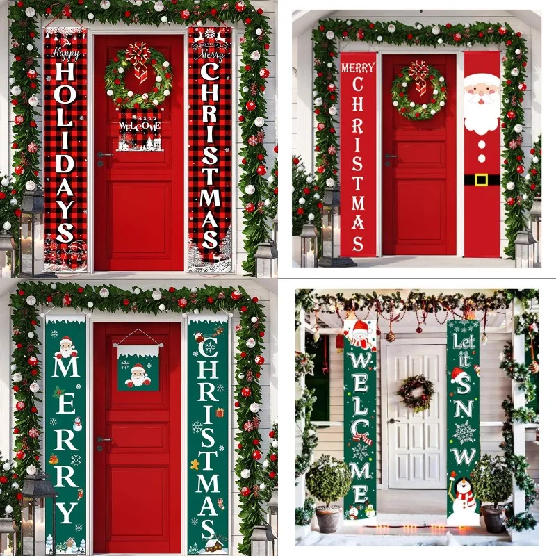 Christmas Couplet Banner Xmas Door Hanging Couplet Home Door Porch Shop Gate Welcome Xmas Hanging Signs