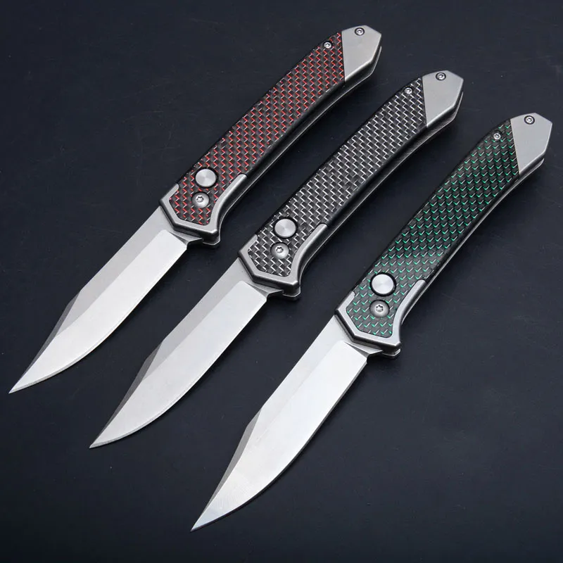 2020 nuovo coltello tattico automatico 8Cr13 Stone Wash lama manico in fibra di carbonio campeggio esterno escursionismo caccia coltelli da tasca EDC 3 colori