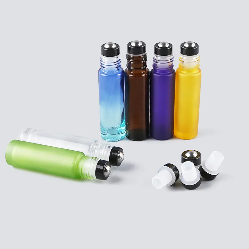 10 ml Edelstahl-Rollen-Kugel Leere Flaschen Mattglas-Roller Ball mit Plastikkappe Auge für Augencreme wesentlicher Öl-Flasche