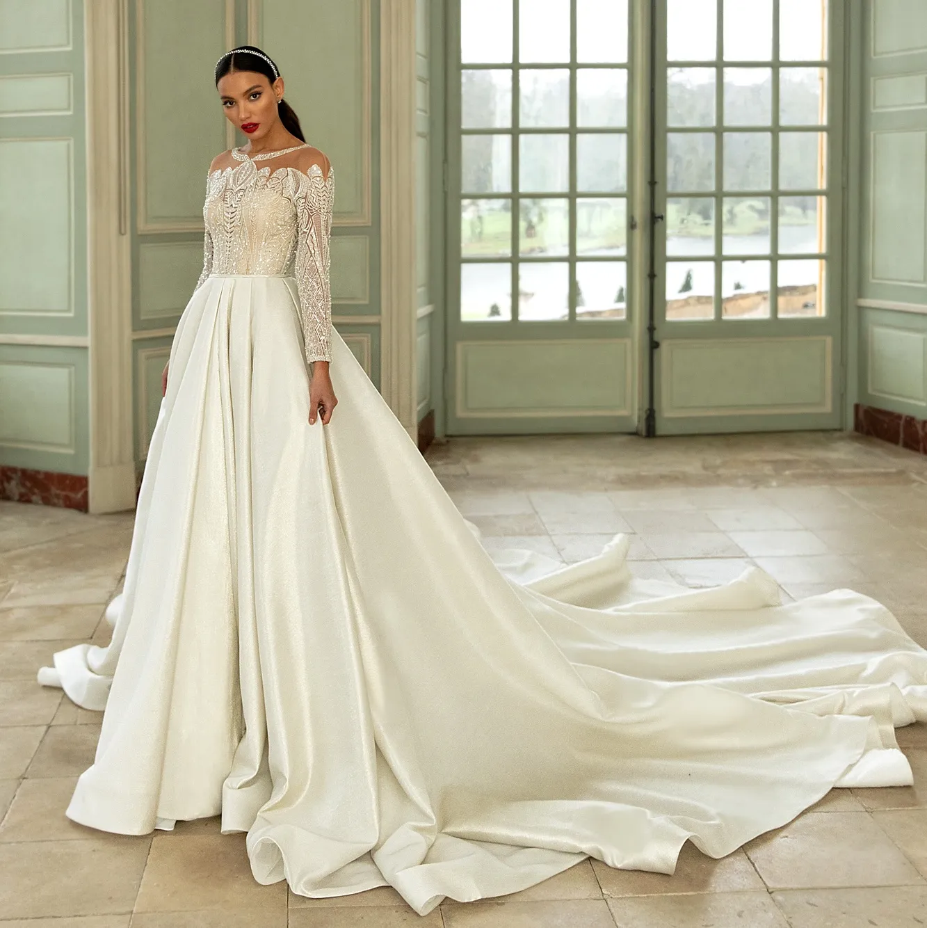 modest lace mermaid wedding dress Shelby main image 0