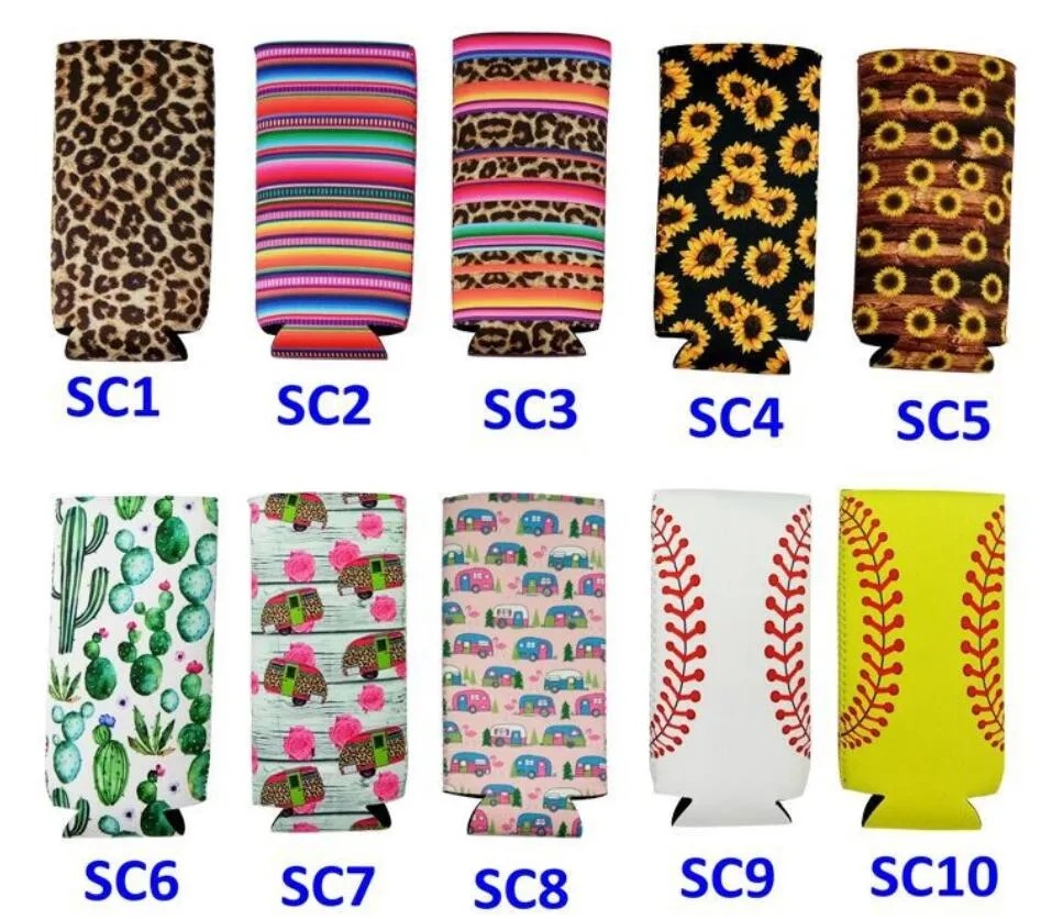 Slim Can Rękaw Słonecznik Neoprenowy Izolator Cześciarka Baseball Can Holder Wody Butelka Pokrywa Butelka Case Etui Leopard Flower 10 Style Mieszane