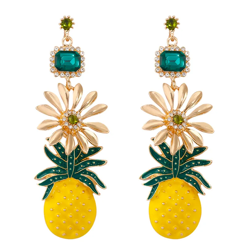 Letnie Cukierki Kolor Metal Ananas Kwiaty Drop Kolczyki Dla Kobiet Moda Moda Długie Oświadczenie Kolczyki Biżuteria