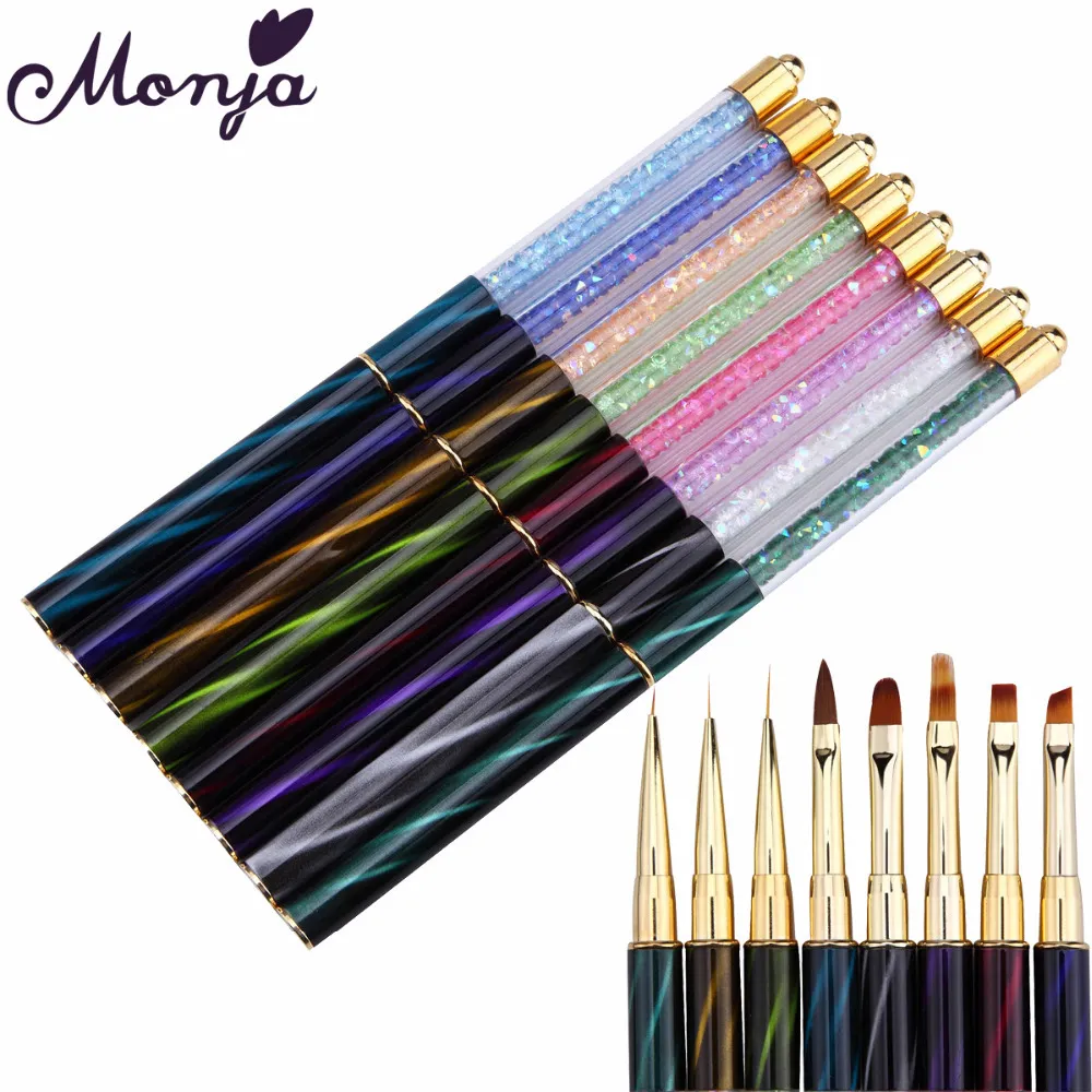 Monja 8 Pcs/Set Nail Art Brush Stripe Lines Liner Painting Liquid Powder Acrylic UV GEL Extension Builder Gradient Drawing Pen CX200717