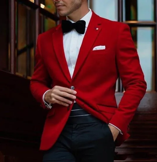 Fashion Red Groom Tuxedos Notch Lapel Groomsmen Wedding Tuxedos ...