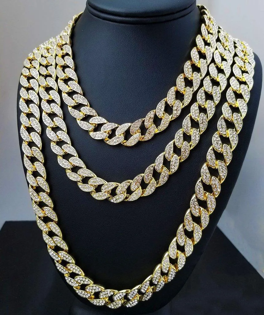 2020 Bling Diamond Iced Out Chains Halsband Mens Kubanska länkkedja Halsband Hip Hop Högkvalitativa Personliga Smycken För Kvinnor Män