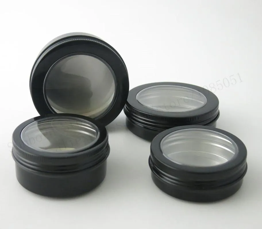 Ny design 12st/parti 60g/80g/100g/150g tom aluminium burk makeup fodral prov burkar behållare svart metall tenn för kosmetisk