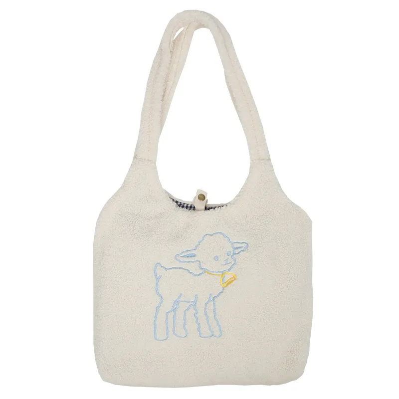 Handbag Canvas ABER Mulheres Lamb Gosta Tecido Shoulder Bag Simples Tote Grande Capacidade Bordado Saco de Compras Sacos bonitos livro para meninas