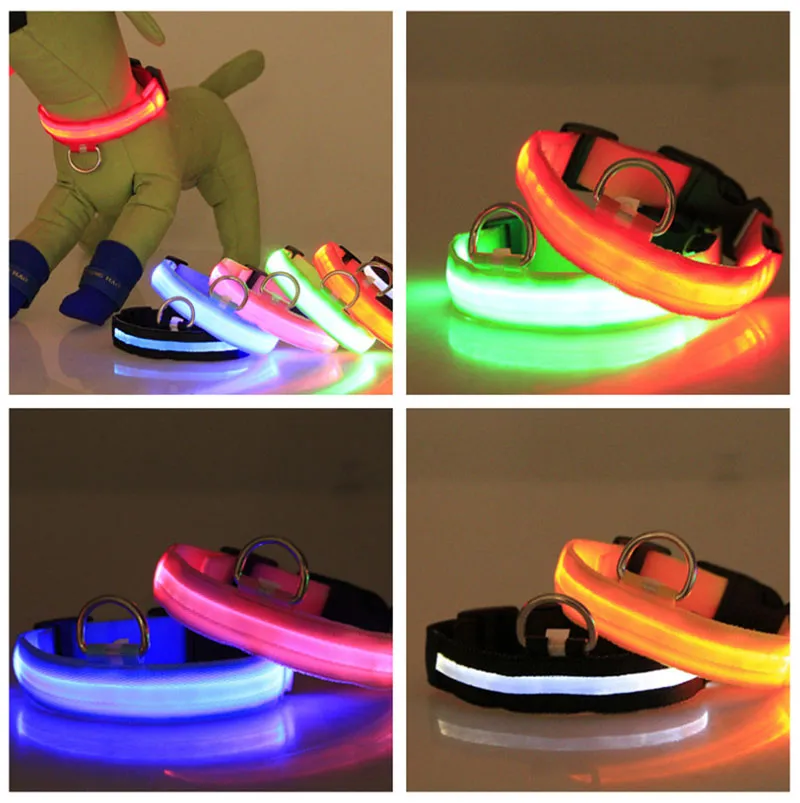 LED Flash pet Dog collars Adjustable Night Safety Light leash puppy dogs home pets supplies