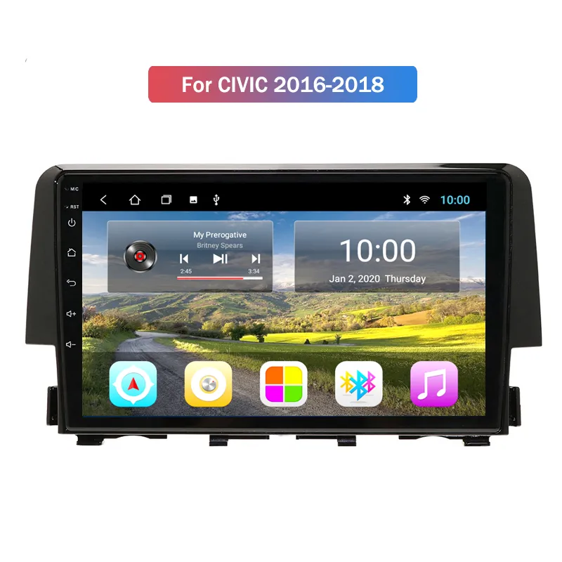1080 P Android Wifi Araba Radyo Video Oynatıcı Bluetooth Ile 2 Din Dokunmatik Ekran Otomatik Navigasyon GPS Honda Civic 2016-2018
