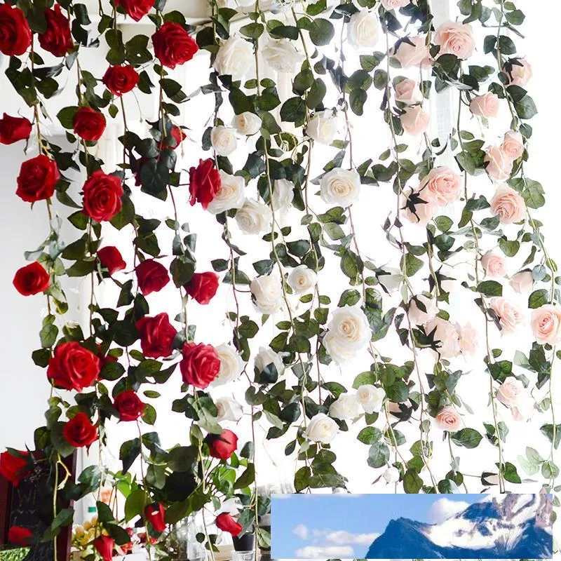 Flor de Rosa Artificial Ivy Vineesilk Flores String com folhas para casa pendurada festão de festa artesanato arte decoração de casamento 180cm