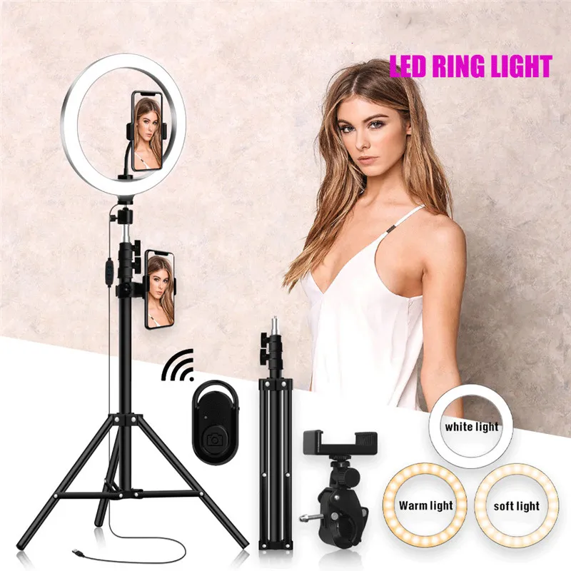 4in1 16cm 26cm LED Ring Loop Light Photo Studio Camera Video Selfie light for Youtube Makeup Selfie with 210cm Tripod Phone Holder Clip