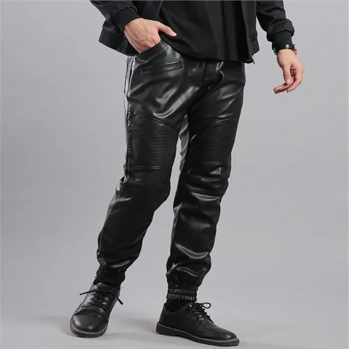 Herrbyxor 3 stilar Mens Harem Motorcykel Läder Casual Fashion Slim Fit Pilot Lokomotiv Cyklingbyxor