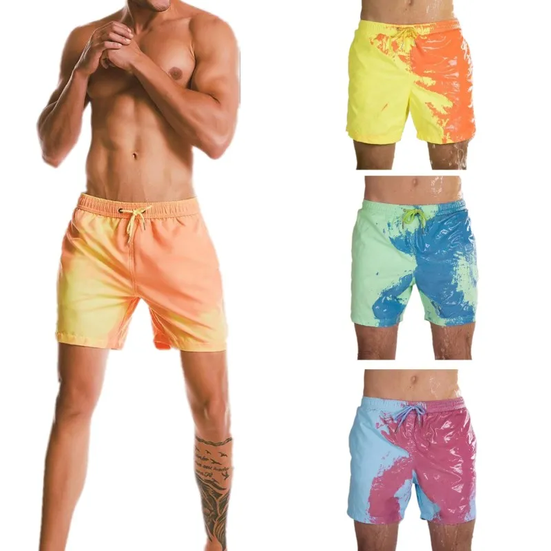 Pantalones cortos de playa de nuevo diseño que cambian mágicamente de color en el agua Hombres Bañadores Traje de baño Pantalones cortos de baño de secado rápido Pantalones cortos que cambian de color