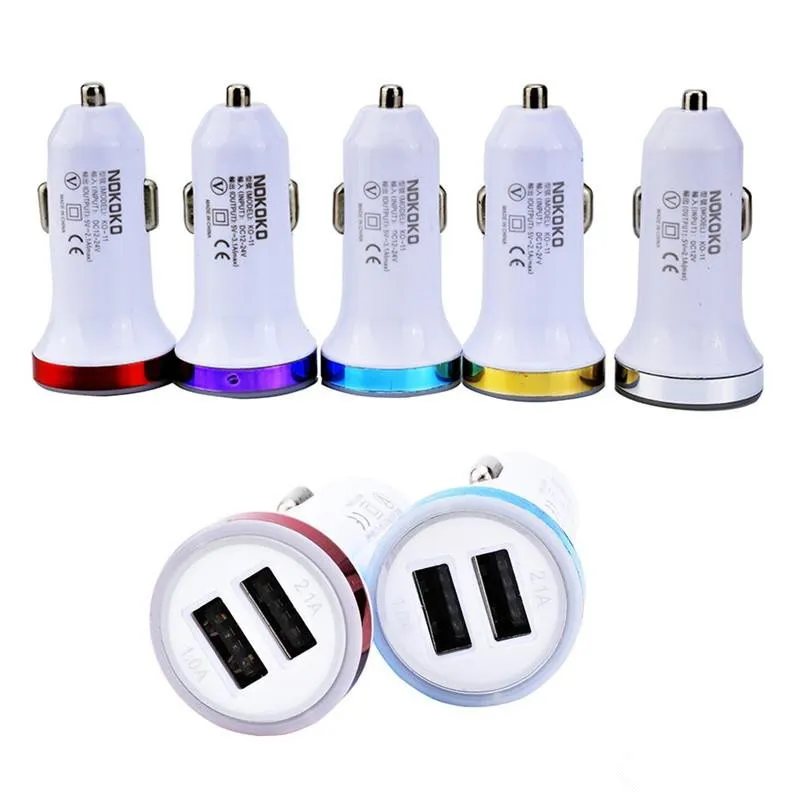 Dual USB-portar Mobiltelefon Laddare 2.1a + 1a Rocket Style LED Light Car Charger Adapter för iPhone 6 7 8 XR 11 12 Samsung HTC