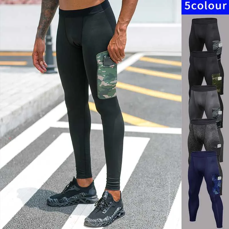 Homens compressão apertada leggings correndo esportes calças justas homens ginásio calças de fitness calças rápidas treinos de treino treino treino com bolso