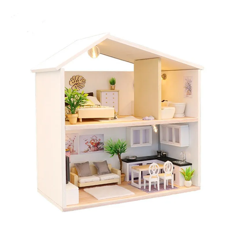 Casa de bonecas miniatura para crianças, casa grande Barbie, cama