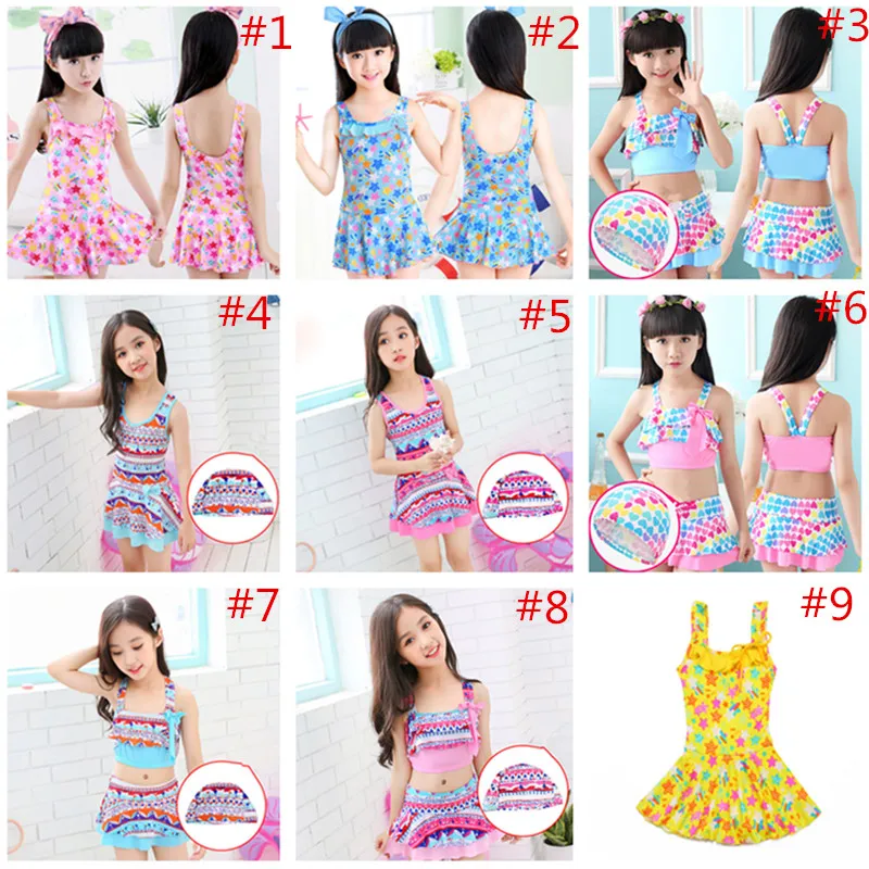Girls' Floral One-Piece Swimsuit - Princess Style Swim Dress for Kids,  Breathable Fabric, 9 Colors Available