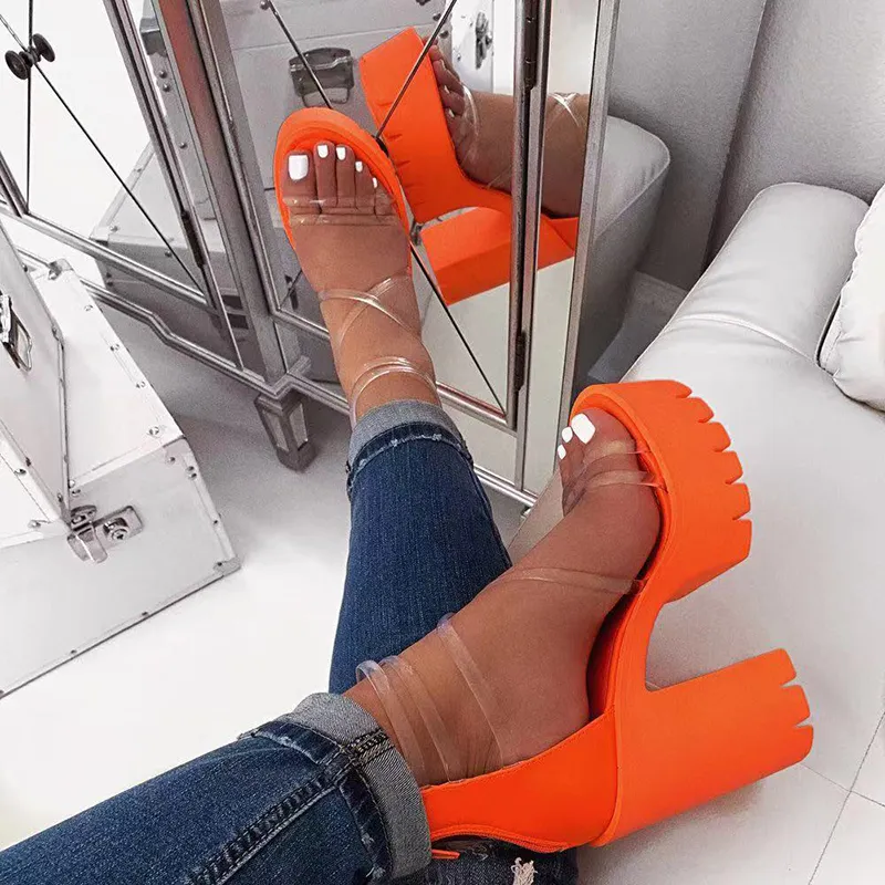 Clear strap platform chunky heels outlet
