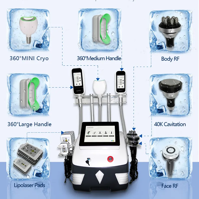 7IN1 cryolipolyse graisse machine de congélation cavitation rf vacumm mince équipement perte de poids élimination adipeuse lasers dispositif