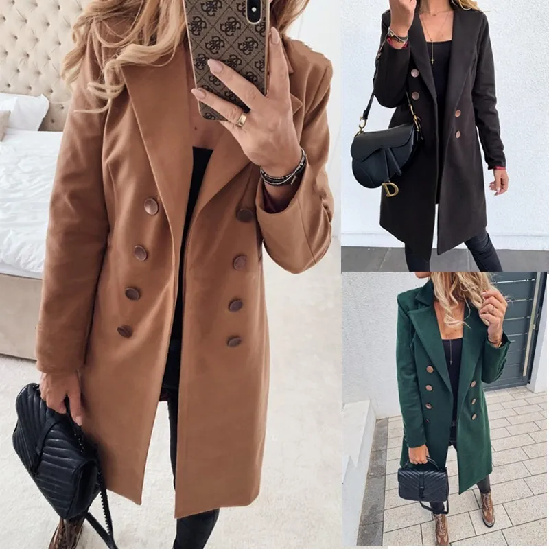 Damen-Wollmischungen, Wintermäntel und Jacken, Damen-Zweireiher, langer Mantel, koreanischer eleganter Vintage-Stil, weiblich, Übergröße, warmer schwarzer Blazer, Jac